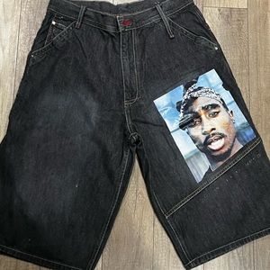 Tupac Shakur “Makaveli” washed black jean short with his picture.